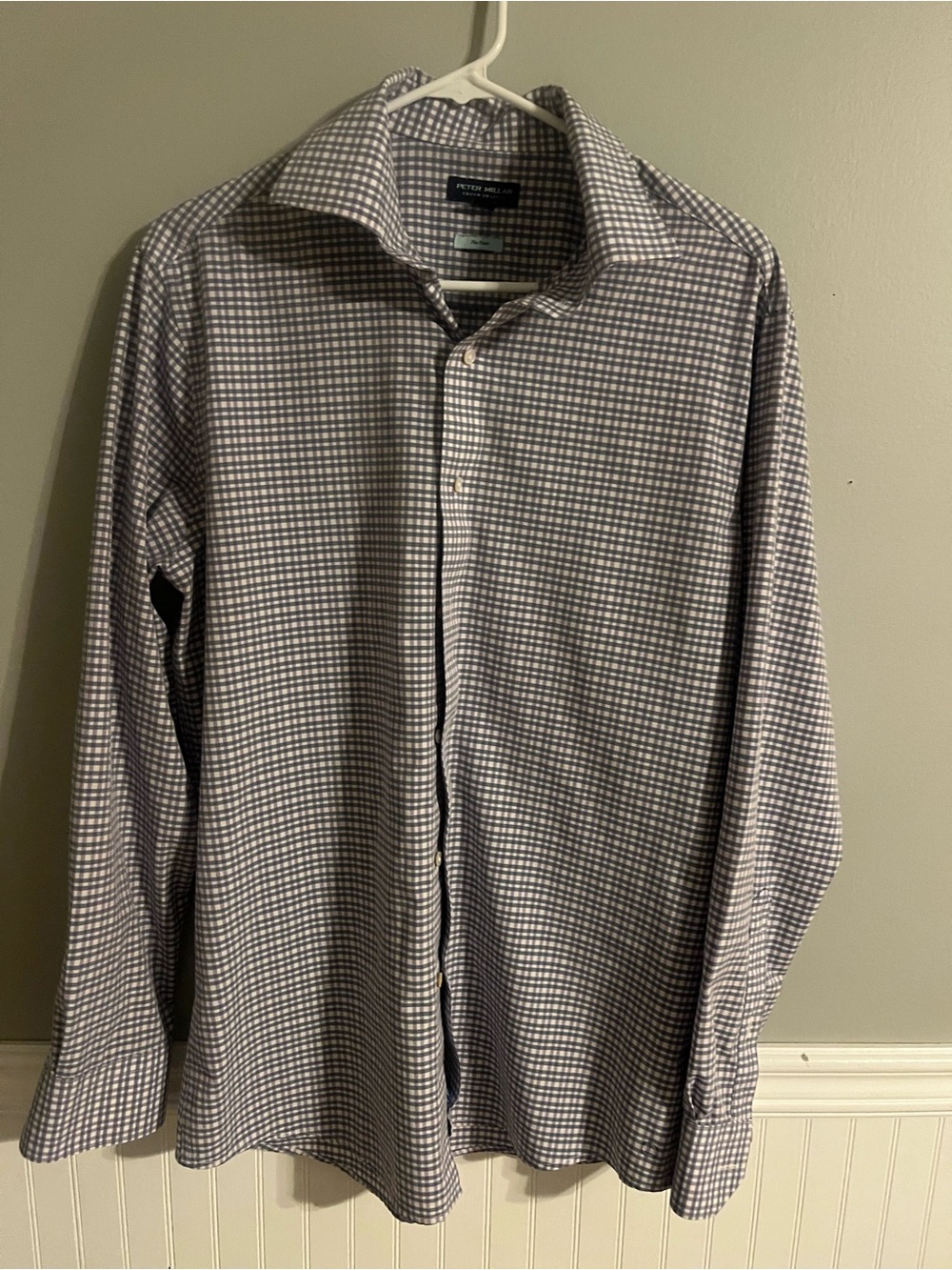 Peter Millar Gray and White Check Button-Down Shirt